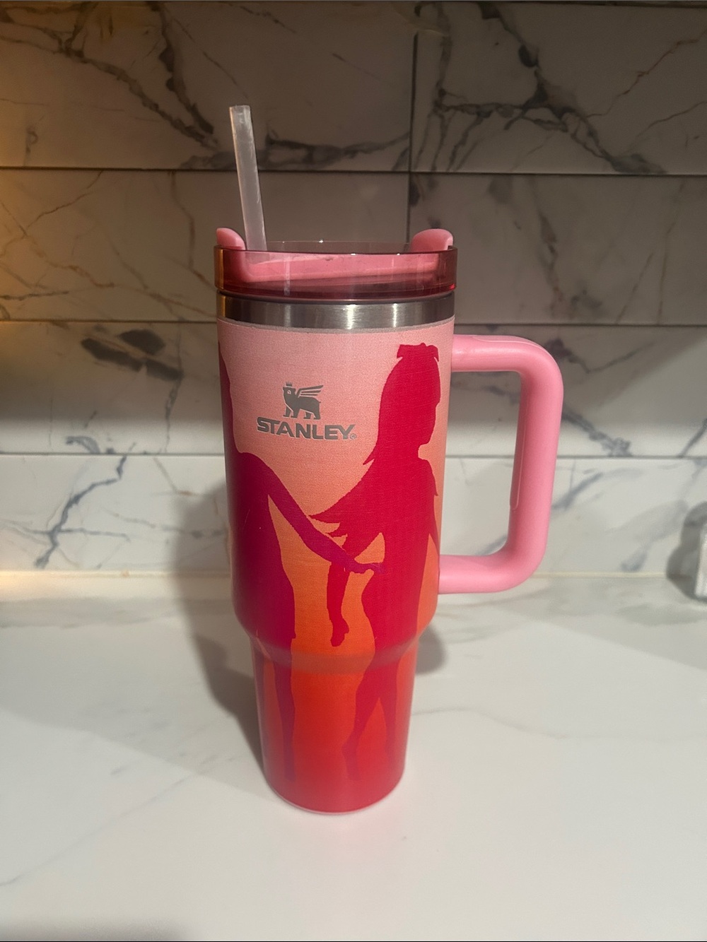 Stanley Pink and Red Gradient Stainless Travel Mug with Handle
